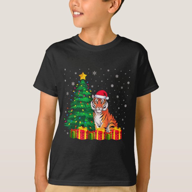 Ugly Bengal Tiger Santa Hat Christmas Tree Lights  T-Shirt (Front)