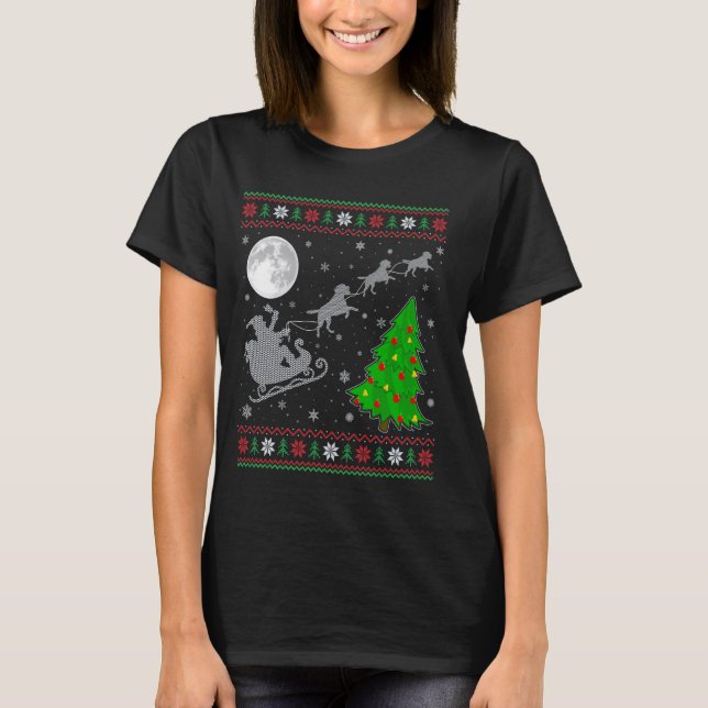 Ugly Black Labrador Dog Xmas Santa Riding Black La T-Shirt (Front)