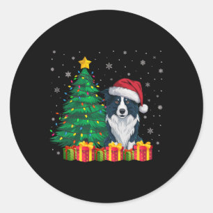 Ugly Border Collie Santa Hat Christmas Lights Dog  Classic Round Sticker