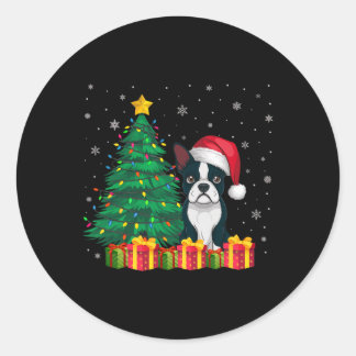 Ugly Boston Terrier Santa Hat Christmas Lights Dog Classic Round Sticker