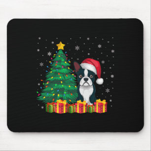 Ugly Boston Terrier Santa Hat Christmas Lights Dog Mouse Pad