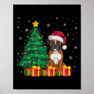 Ugly Boxer Santa Hat Christmas Lights Dog Lover Xm Poster