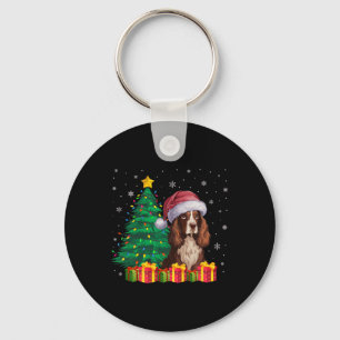 Ugly Boykin Spaniel Santa Hat Christmas Lights Dog Keychain