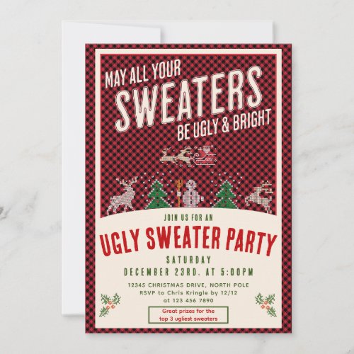 Ugly  Bright Christmas Sweater Contest Xmas Party Invitation