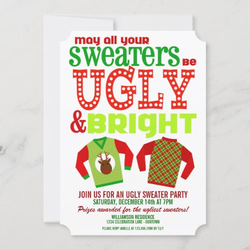 Ugly  Bright Christmas Sweaters Party Invitation