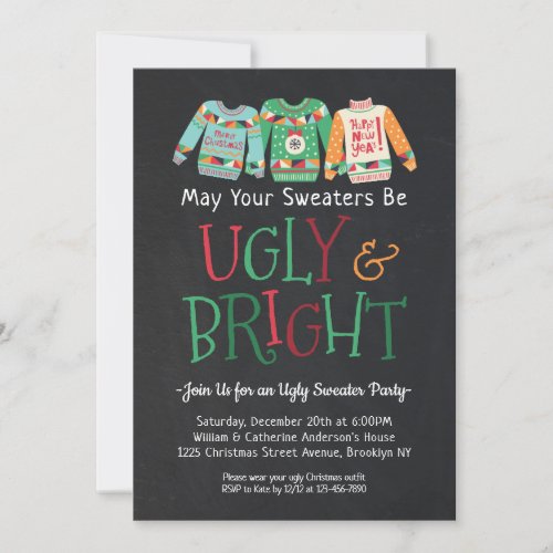 Ugly Bright Sweater Chalkboard Christmas Holiday Invitation