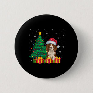 Ugly Brittany Spaniel Santa Hat Christmas Lights D Button