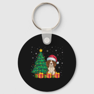 Ugly Brittany Spaniel Santa Hat Christmas Lights D Keychain
