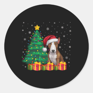 Ugly Bull Terrier Santa Hat Christmas Lights Dog L Classic Round Sticker