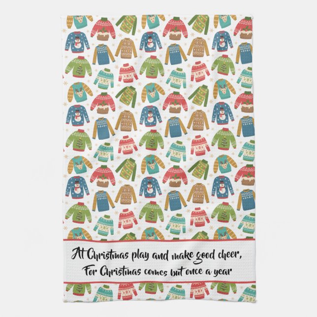 Ugly But Cute Ugly Christmas Sweater Holiday Quote Kitchen Towel (Vertical)