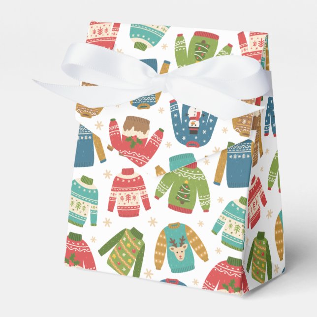 Ugly But Cute Ugly Christmas Sweaters Holiday Favor Boxes (Front Side)