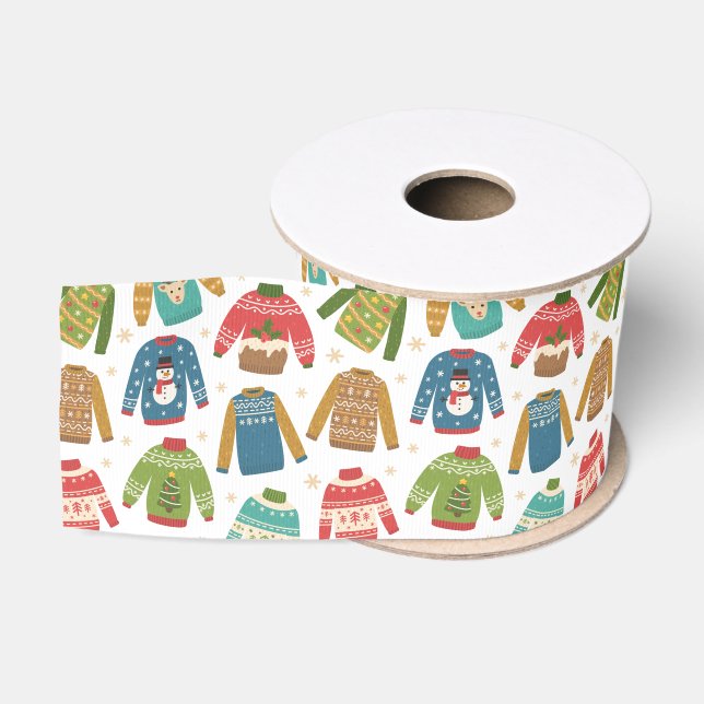 Ugly But Cute Ugly Christmas Sweaters Holiday Grosgrain Ribbon (Spool)
