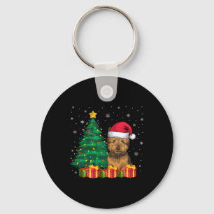 Ugly Cairn Terrier Santa Hat Christmas Lights Dog Keychain