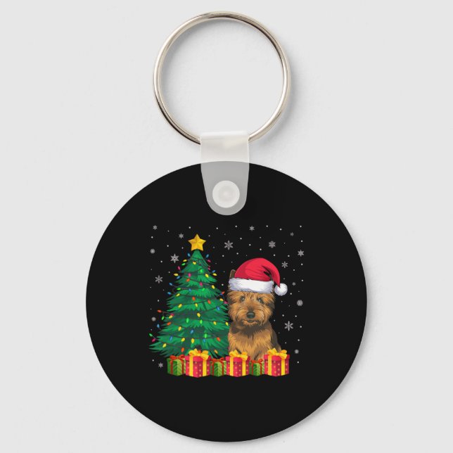Ugly Cairn Terrier Santa Hat Christmas Lights Dog  Keychain (Front)