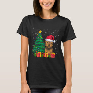 Ugly Cairn Terrier Santa Hat Christmas Lights Dog  T-Shirt