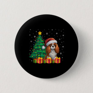 Ugly Cavalier King Charles Spaniel Santa Hat Xmas Button