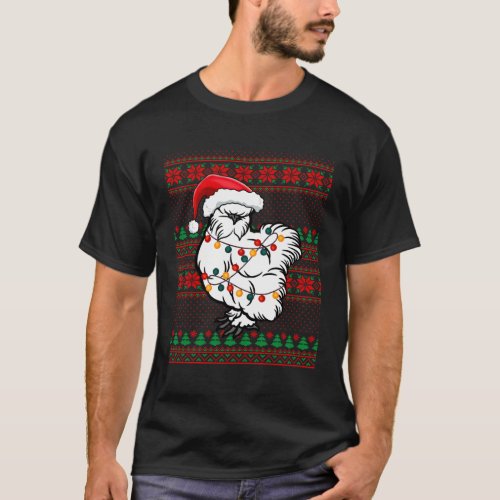 Ugly Chicken Santa Lights Silkie Chicken T_Shirt