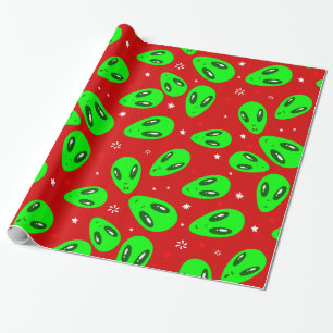 ugly christmas alien red stars wrapping paper