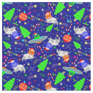 ugly christmas alien santa dog cat fabric