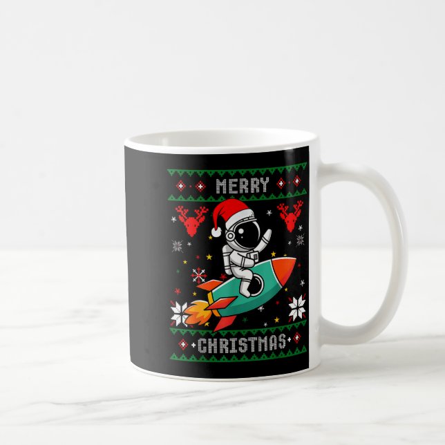 Ugly Christmas Astronaut Riding Rocket Santa Hat T Coffee Mug (Right)