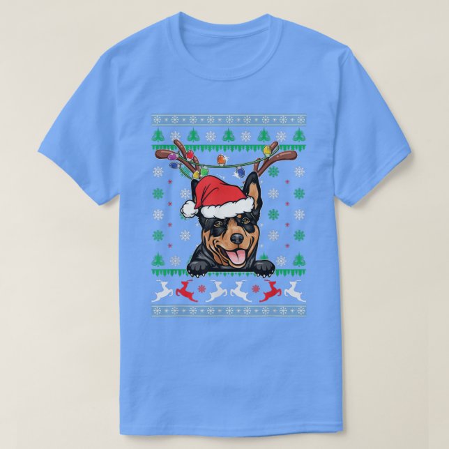 Ugly Christmas Australian Kelpie Reindeer Light Xm T-Shirt (Design Front)