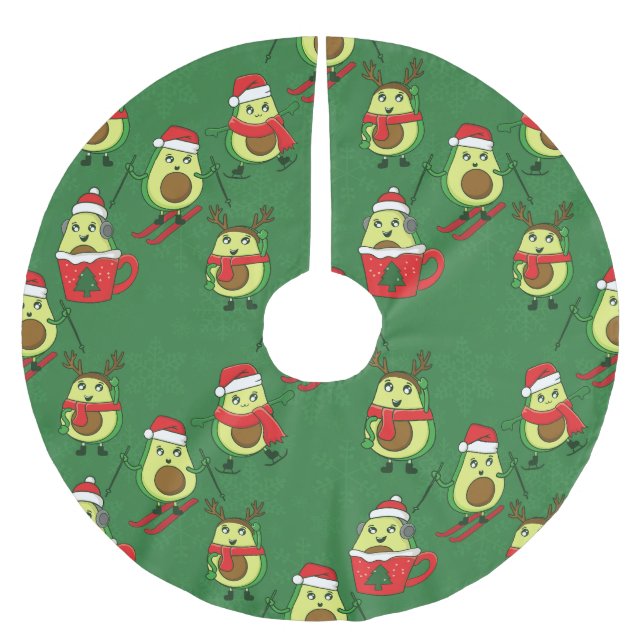 ugly christmas avocado ski snowflakes  brushed polyester tree skirt (Front)