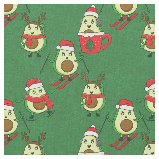 ugly christmas avocado ski snowflakes  fabric