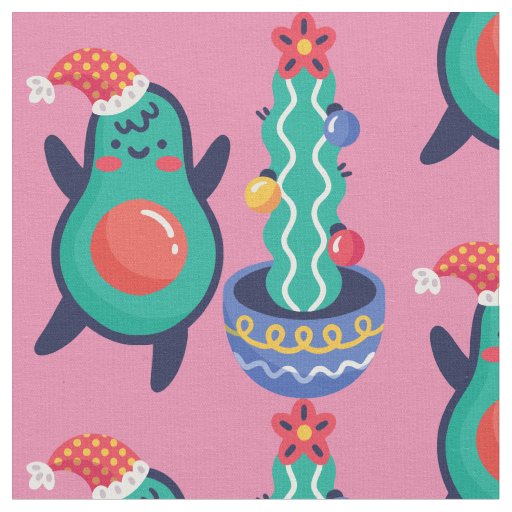 ugly christmas avocado xmas cactus fabric