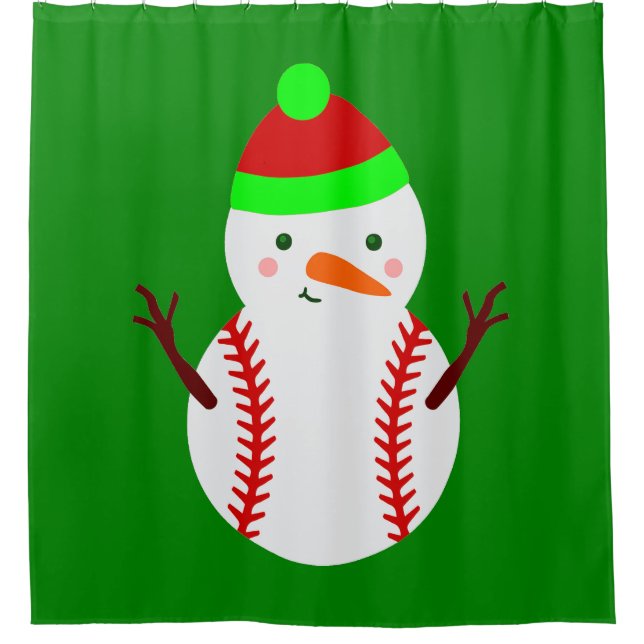 ugly christmas baseball snowman funny shower curtain (Front)