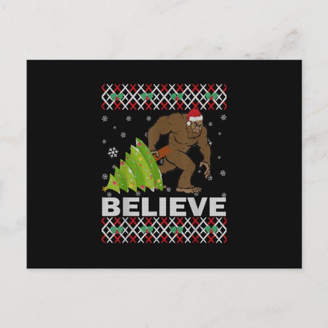 UGLY Christmas Believe Bigfoot Sasquatch Tree For Postcard (Front)