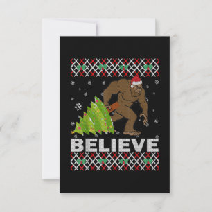UGLY Christmas Believe Bigfoot Sasquatch Tree For Thank You Card