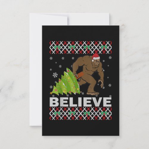 UGLY Christmas Believe Bigfoot Sasquatch Tree For Thank You Card