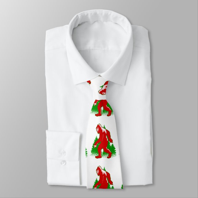 ugly christmas bigfoot yeti neck tie (Tied)