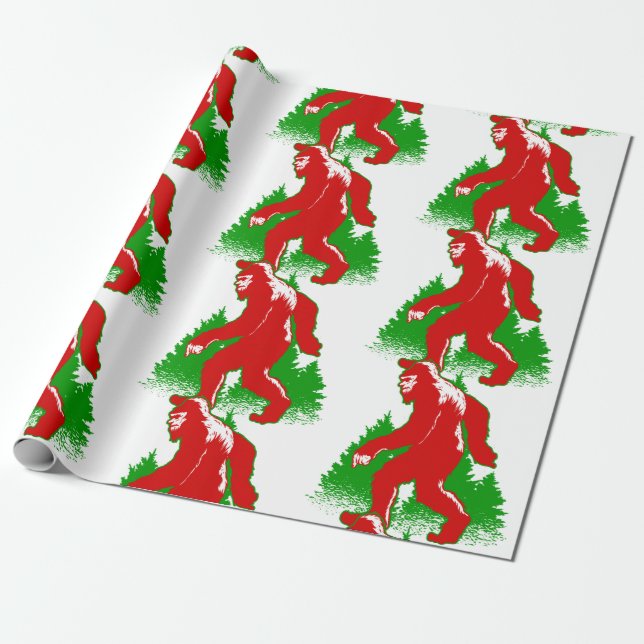 ugly christmas bigfoot yeti wrapping paper (Unrolled)
