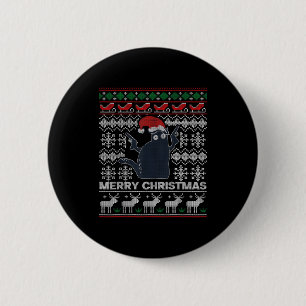 Ugly Christmas Black Cat Merry Christmas Gift Button