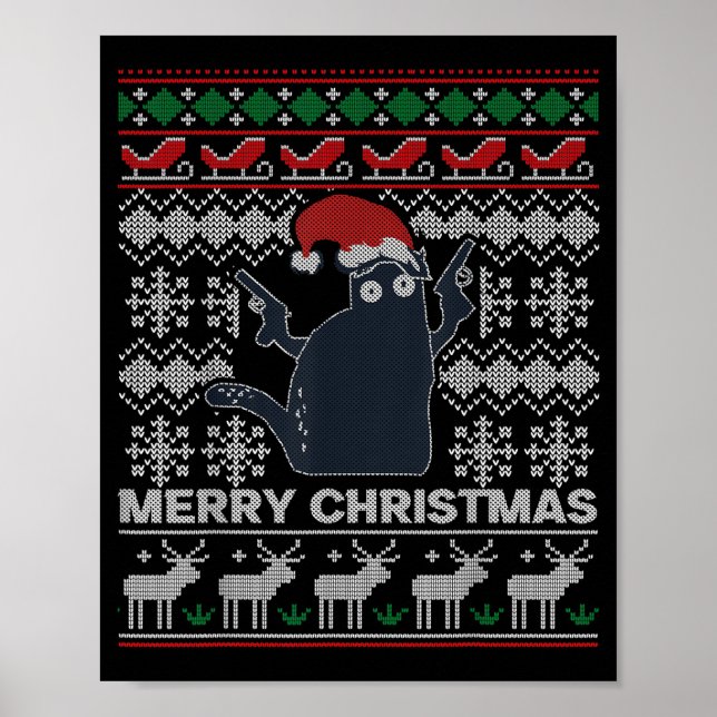Ugly Christmas Black Cat Merry Christmas Gift  Poster (Front)