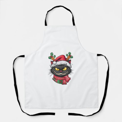 Ugly Christmas Black Cat Santa Hat Scarf Holiday _ Apron