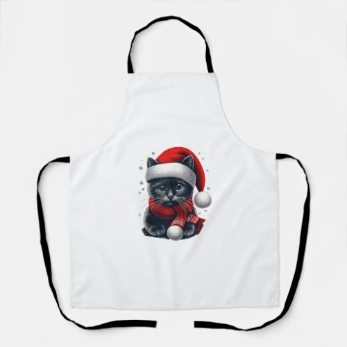 Ugly Christmas Black Cat Santa Hat Scarf Holiday _ Apron