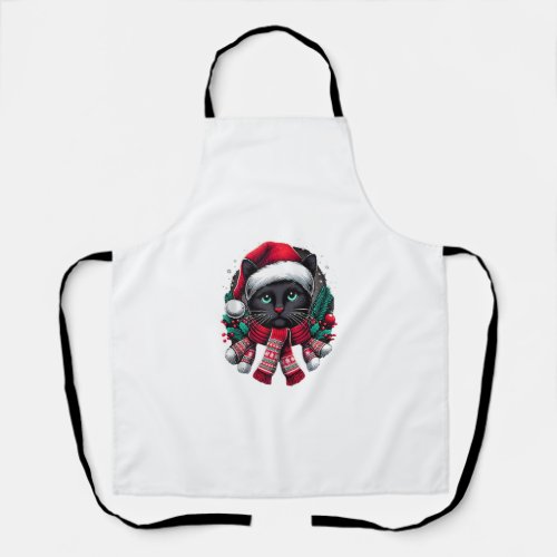 Ugly Christmas Black Cat Santa Hat Scarf Holiday _ Apron