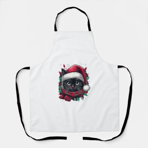 Ugly Christmas Black Cat Santa Hat Scarf Holiday _ Apron