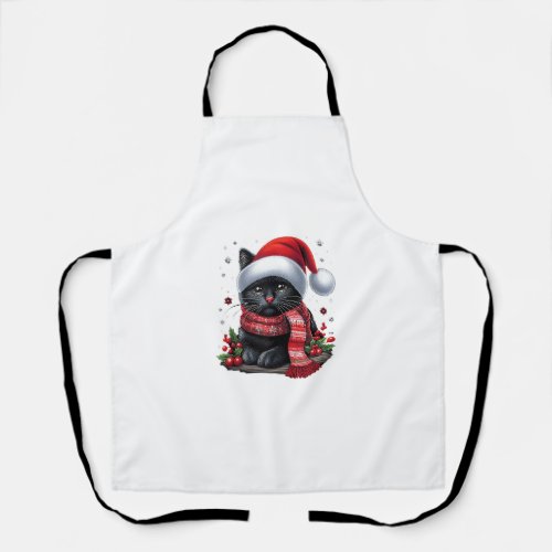 Ugly Christmas Black Cat Santa Hat Scarf Holiday _ Apron