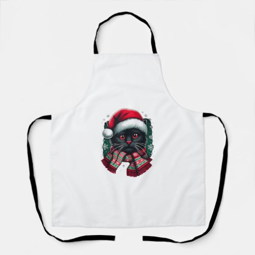 Ugly Christmas Black Cat Santa Hat Scarf Holiday  Apron