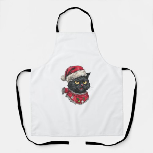 Ugly Christmas Black Cat Santa Hat Scarf Holiday  Apron