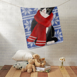 Ugly Christmas Black Cat Santa Hat Scarf Holiday Baby Blanket