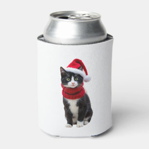 Ugly Christmas Black Cat Santa Hat Scarf Holiday C Can Cooler