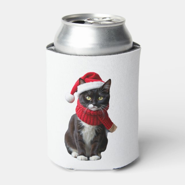 Ugly Christmas Black Cat Santa Hat Scarf Holiday C Can Cooler (Can Front)