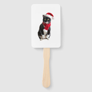 Ugly Christmas Black Cat Santa Hat Scarf Holiday C Hand Fan
