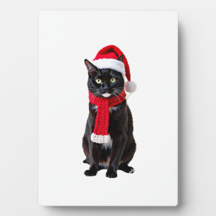 Ugly Christmas Black Cat Santa Hat Scarf Holiday C Plaque
