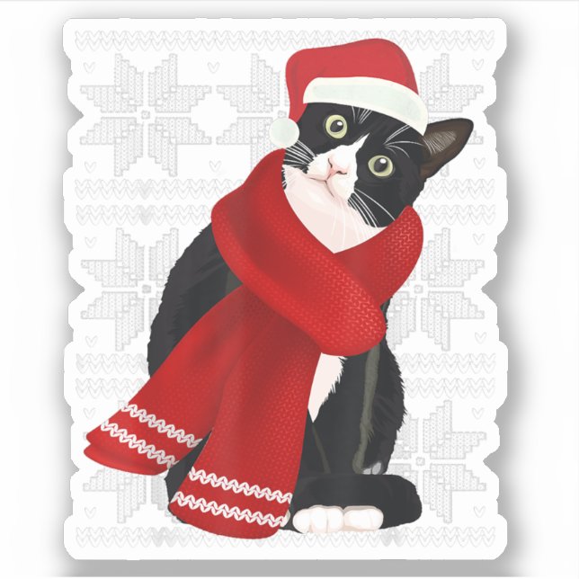 Ugly Christmas Black Cat Santa Hat Scarf Holiday C Sticker (Front)