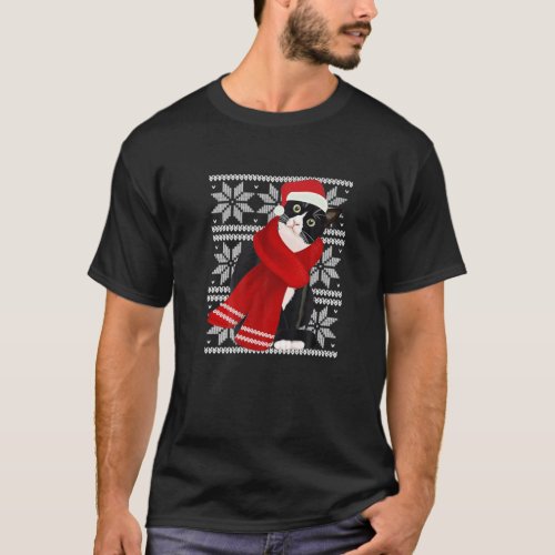 Ugly Christmas Black Cat Santa Hat Scarf Holiday C T_Shirt